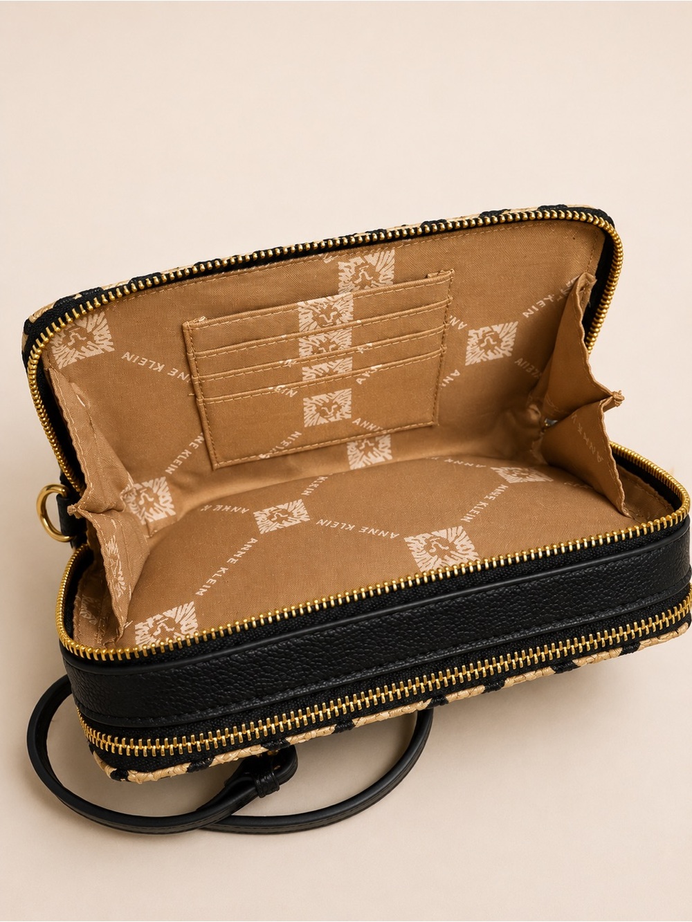 Anne Klein Straw Crossbody Bag with Black Trim and Gold Chain - Picture 6 of 6